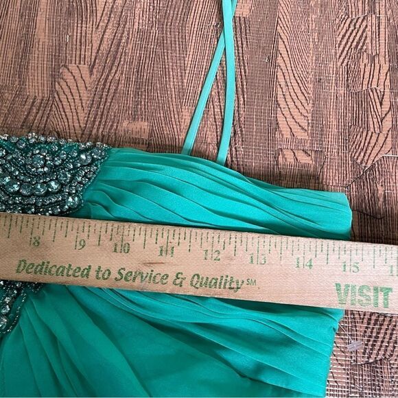 Vintage Y2K Mermaid Fairy Fantasy Cache Turquoise Beaded Halter Prom Gown 4 - Picture 10 of 13